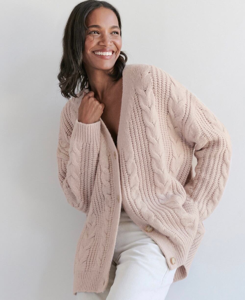 Jenni Kayne Oversized Alpaca Cable Cocoon Cardigan Sweater in Blush Size XXS